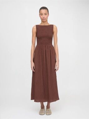 NWT Hill House Cosima Nap Dress Chocolate Tonal Seersucker Smocked Size XL